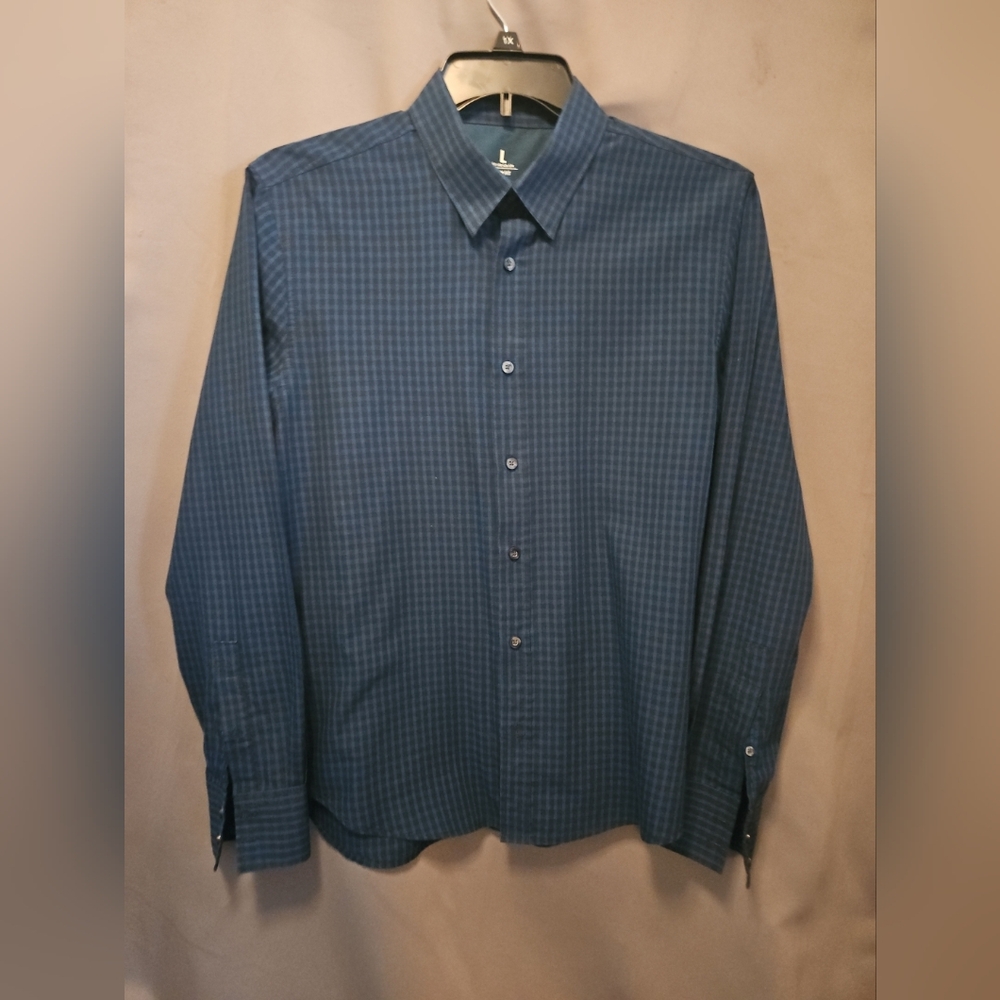 SMOG Men's Long-Sleeve Checked Dress Shirt - Blue